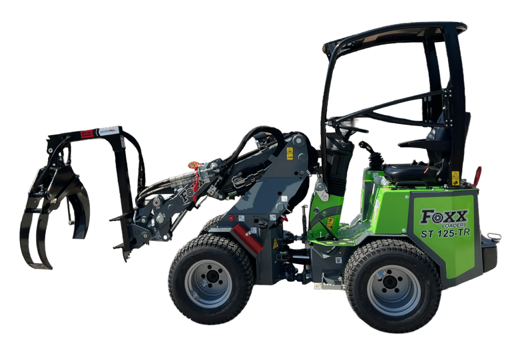 Foxx Loaders compact loader with the bucket down